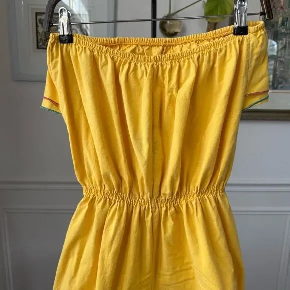 Vintage 80s Maurice Michaels Yellow Romper Ruffle M L - Picture 7 of 9